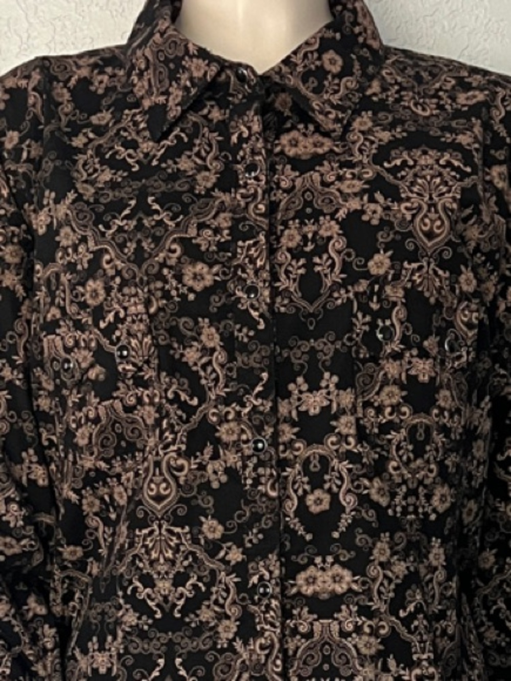 Panhandle Slim Women’s XXL Western Pearl Snap Shirt Black Tan Floral Rodeo